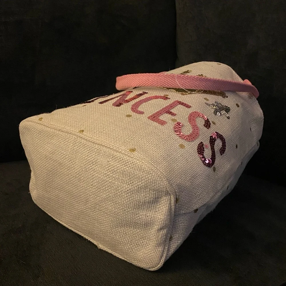 Sequined Princess Canvas Tote Bag | Pink & Gold Bling Shoulder Bag | Beach Tote
